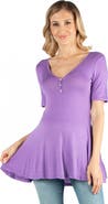 24seven Comfort Apparel Maternity Elbow Sleeve Tunic Top with Button Detail