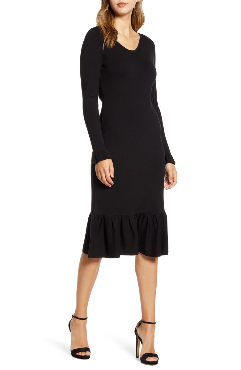 Rachel Parcell Ruffle Trim Sweater Dress, Main, color, 