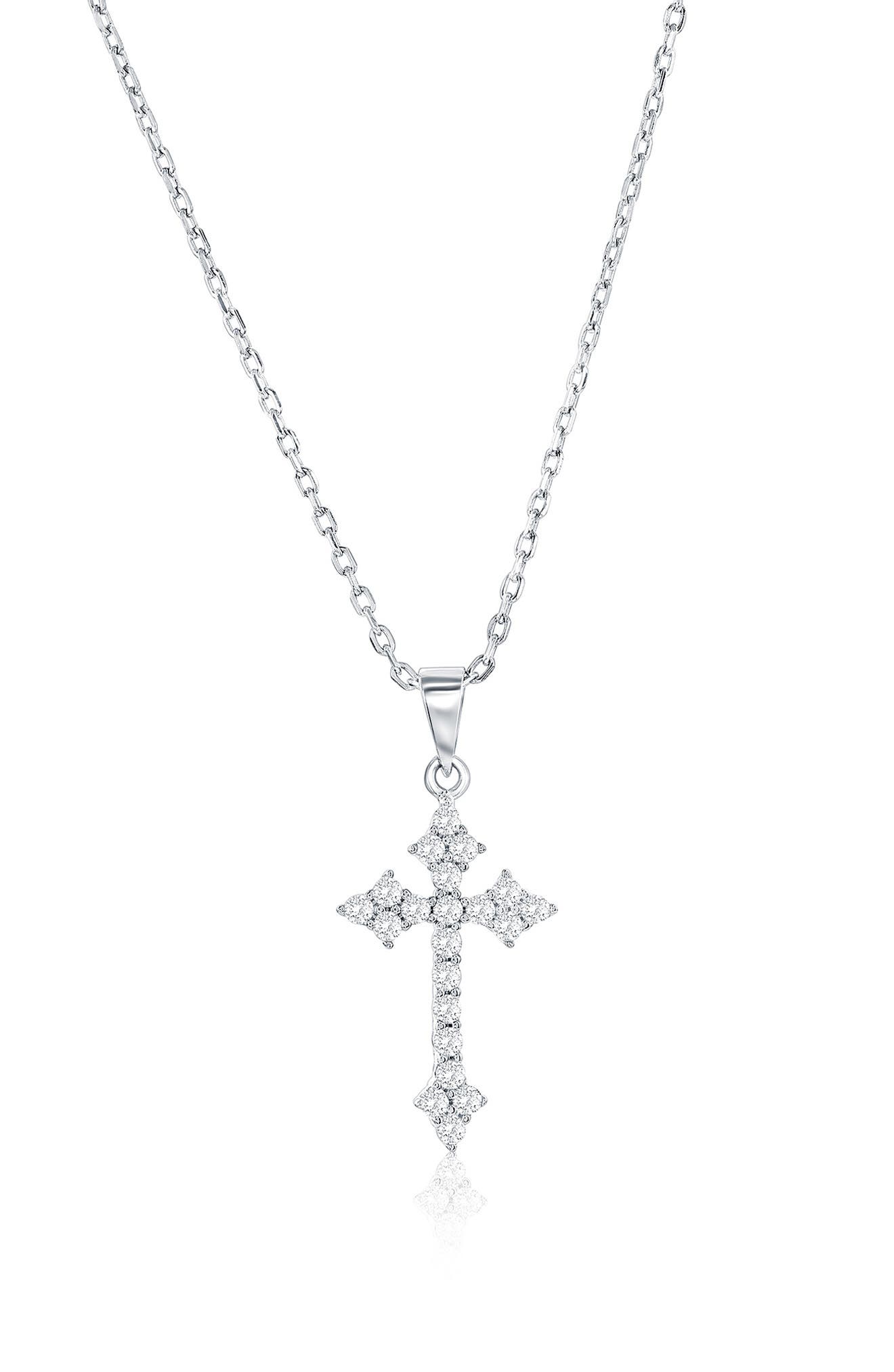 Sterling Silver Cubic Zirconia Cross Pendant Necklace