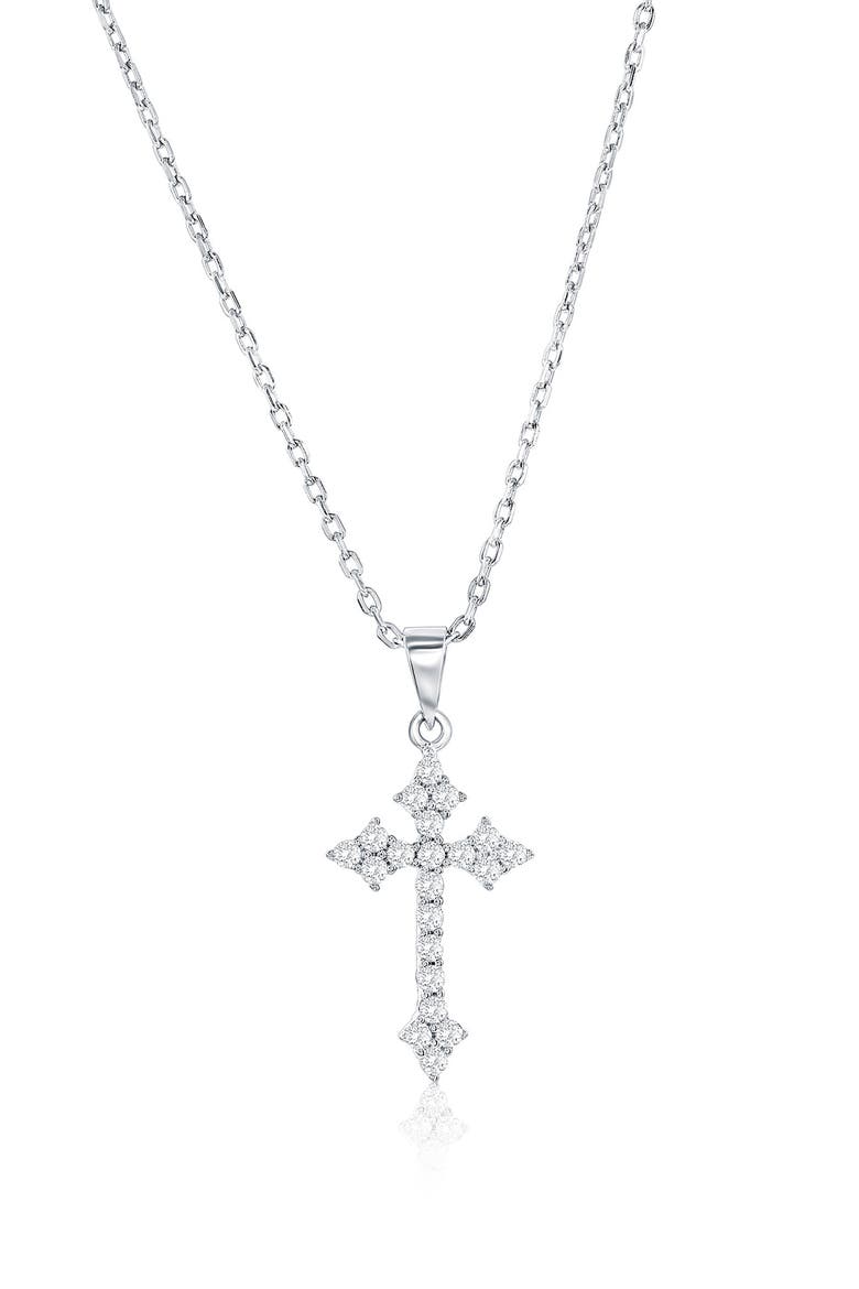 Sterling Silver Cubic Zirconia Cross Pendant Necklace, Main, color, SILVER