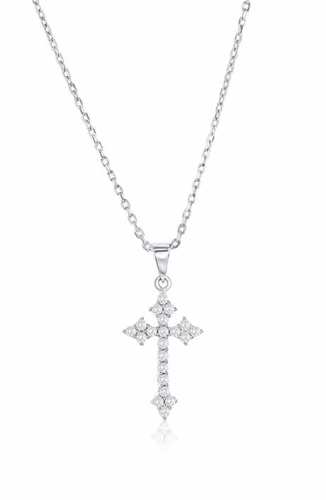 Sterling Silver Cubic Zirconia Cross Pendant Necklace