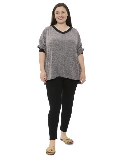 Plus Size Two Tone V Neck Long Sleeve Top and Legging Set