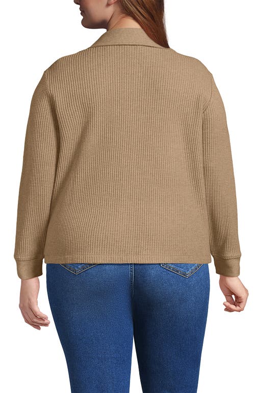 Lands' End Plus Size Long Sleeve Waffle Collared Shacket In Brown