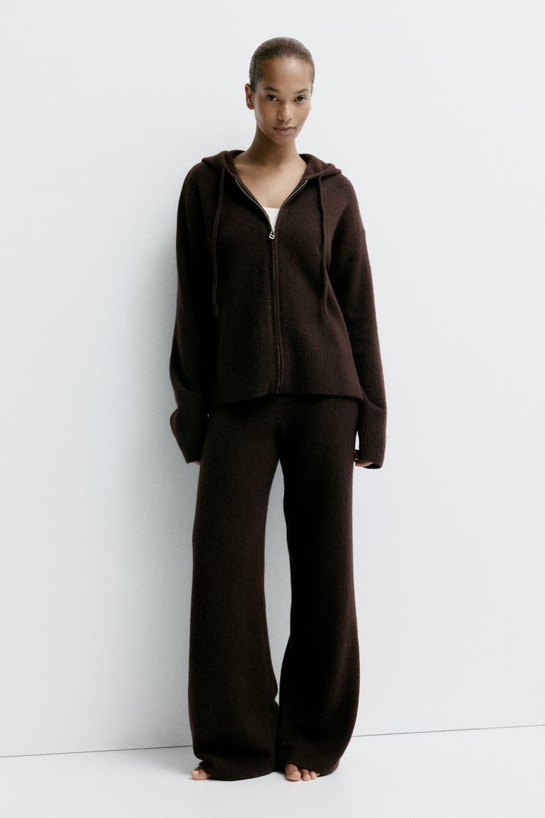 Knitted Zip-through Hoodie, Alternate, color, Dark brown