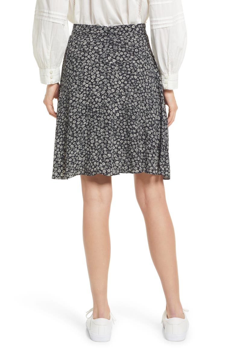 Ditsy Floral Print A-Line Miniskirt, Alternate, color, TRUE BLACK