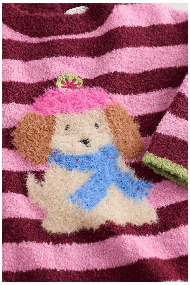 Kids' Dog Fuzzy Knit Dress & Tights Set, Alternate, color, PINK STRIPE