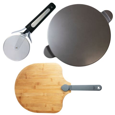 Glazed Pizza Stone, Pizza Peel, and Pizza Cutter Set