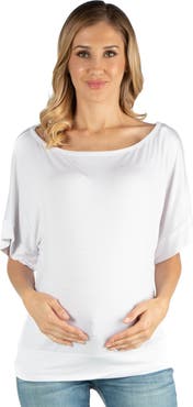 24seven Comfort Apparel Maternity Loose Fit Dolman Top with Wide Sleeves