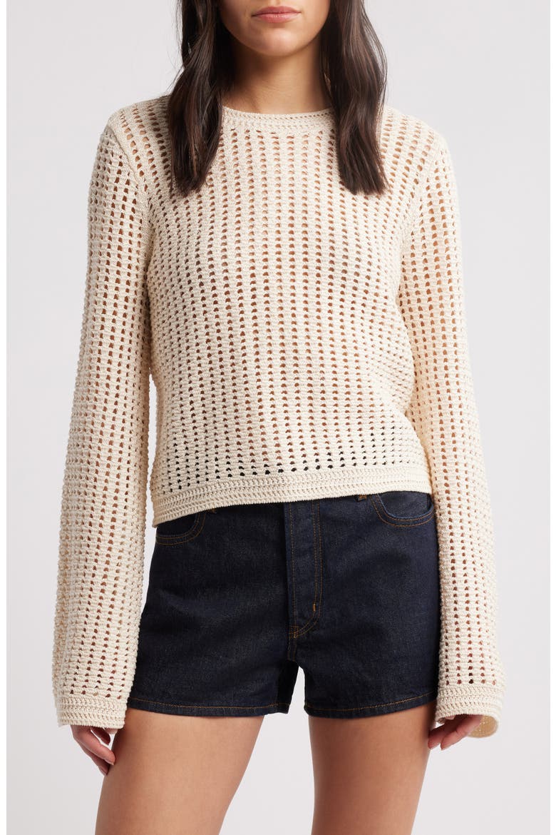 Open Stitch Bell Sleeve Sweater, Main, color, ALABASTER