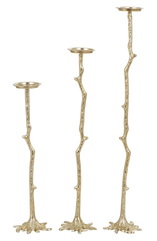 Vivian Lune Home Set Of 3 Glam Aluminum Metal Candleholders In Gold