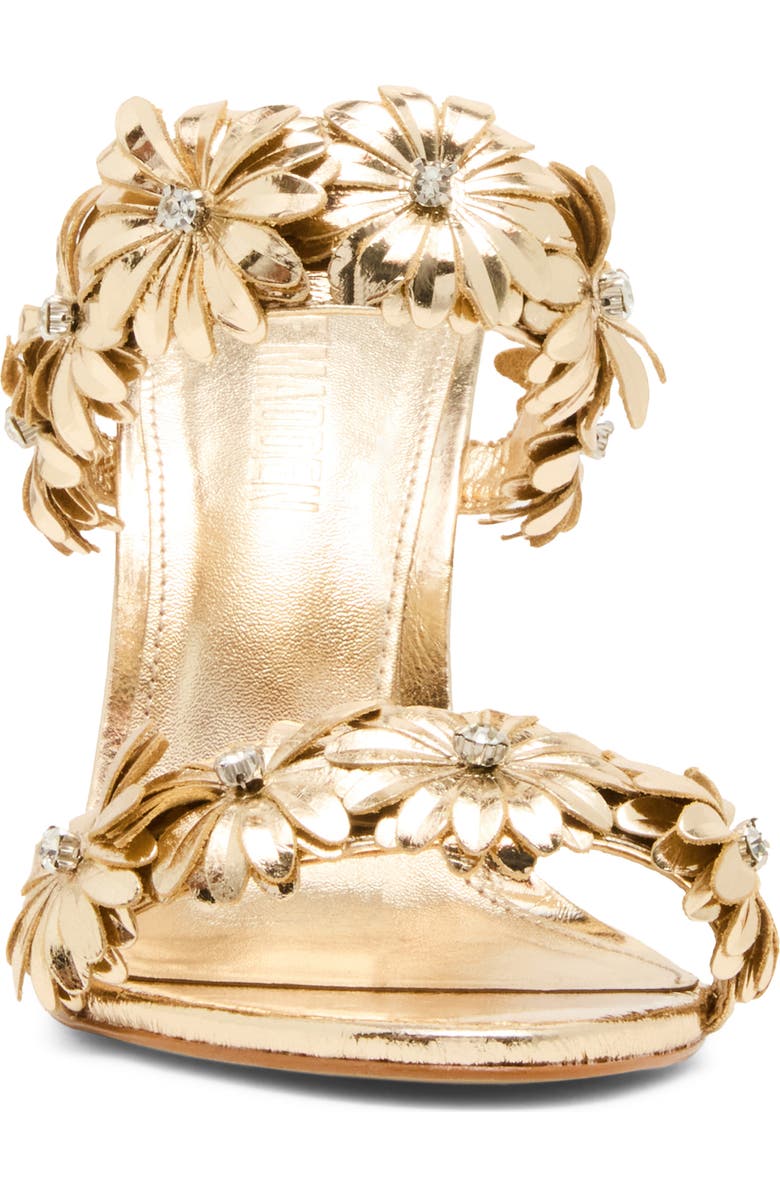 Steve Madden Sunshine Crystal Flower Sandal, Alternate, color, Gold Leather