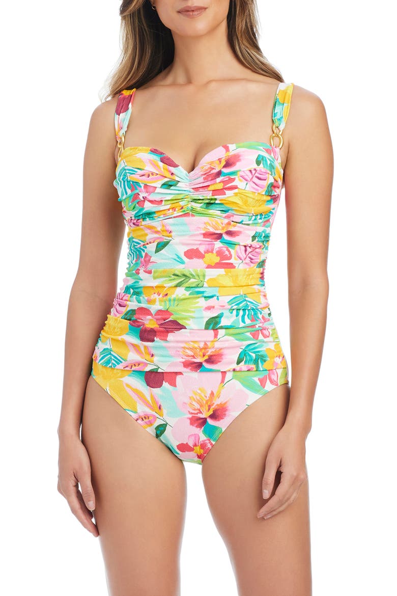 Shirred One-Piece Swimsuit, Main, color, WHITE