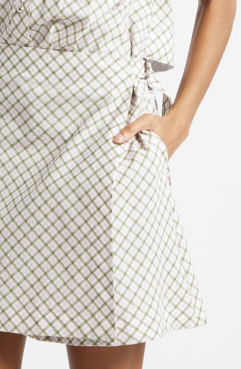 Derek Lam 10 Crosby Delaney Plaid Cotton Blend Mini Wrap Dress, Alternate, color, Army Green Plaid