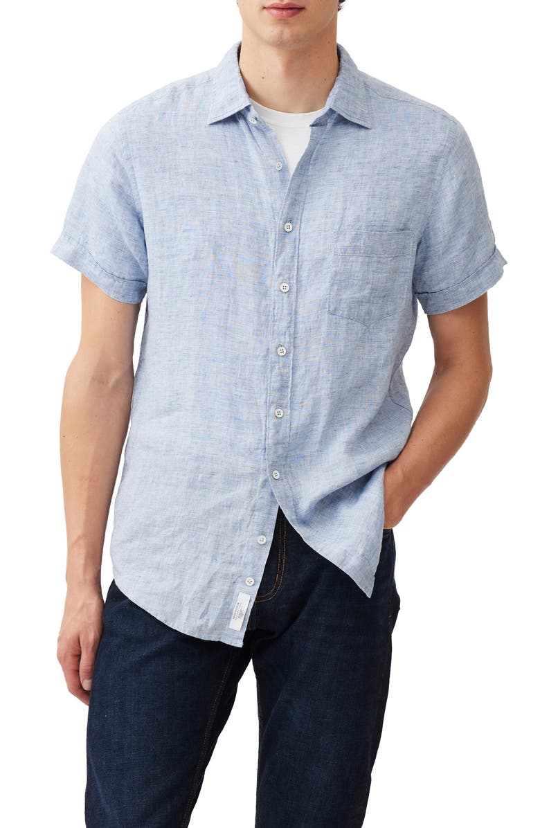 Rodd & Gunn Palm Beach Sports Fit Short Sleeve Linen Button-Up Shirt, Alternate, color, Denim