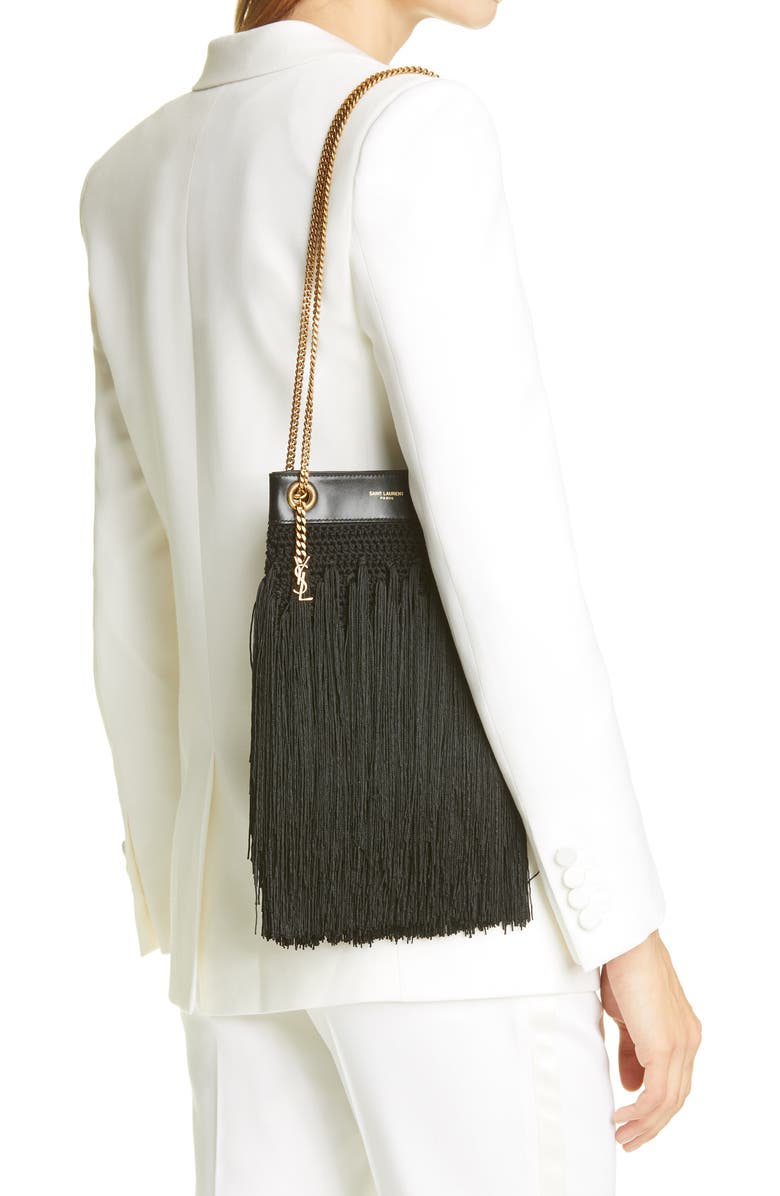 Saint Laurent Small Grace Fringe Macramé Bag, Alternate, color,
