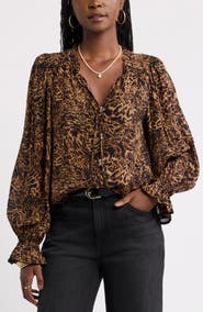 Treasure & Bond Floral Ruffled Button Front Shirt