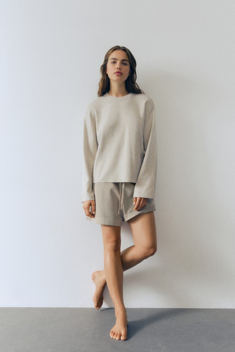 Oversized Fine-knit Sweater, Alternate, color, Light beige melange