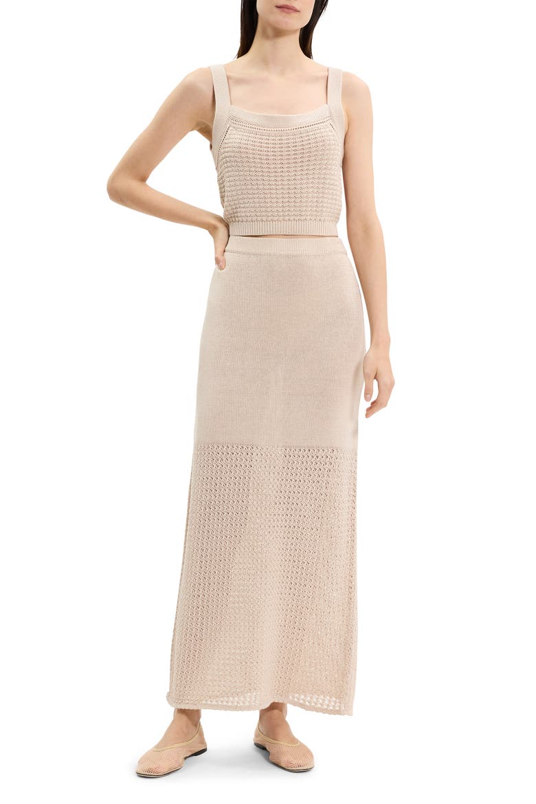 Open Stitch Detail Cotton Maxi Sweater Skirt, Alternate, color, ALMOND