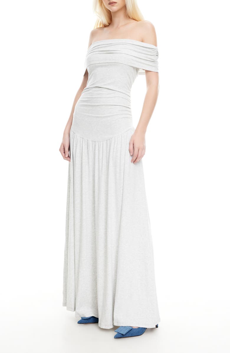 LIONESS Field of Dreams Off the Shoulder Maxi Dress, Alternate, color, Soft Grey