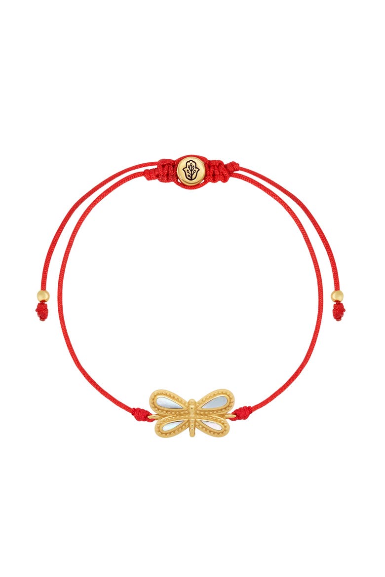 Mother of Pearl Dragonfly Charm Women's Red String Bracelet - Infinite Grace, Main, color, Red