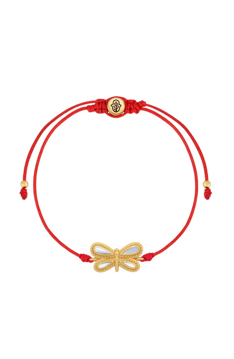 Karma and Luck Infinite Grace Mother of Pearl Dragonfly Red String Bracelet, Main, color, Red/Gold/White