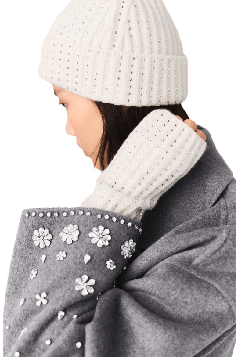 Wool and rhinestone mittens, Alternate, color, Ecru