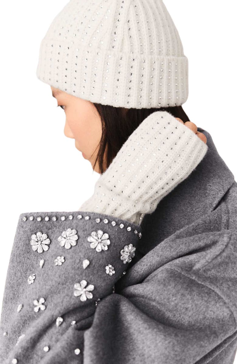 maje Wool and rhinestone mittens, Alternate, color, Ecru