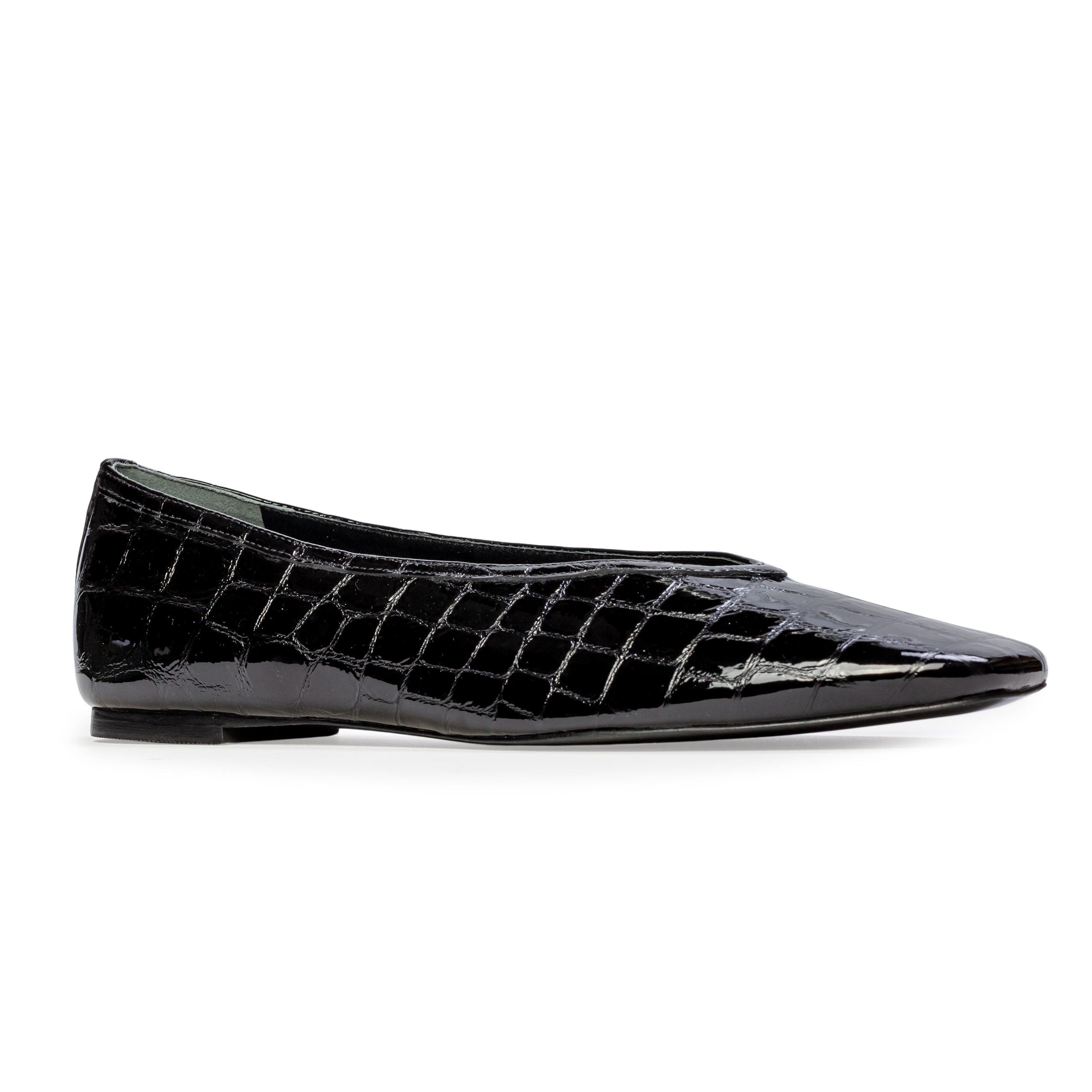 Ayra Croc Ballerina, Alternate, color, Black Croc Patent Leather