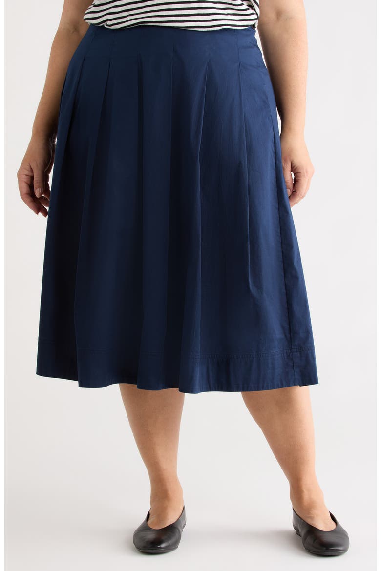 Stretch Cotton Poplin Midi Skirt, Main, color, NAVY STILL