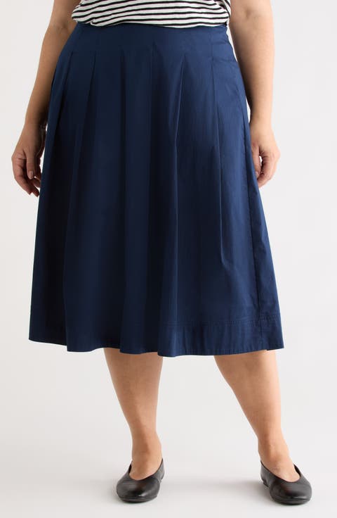 Stretch Cotton Poplin Midi Skirt (Plus)