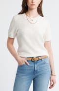 Treasure & Bond Floral Jacquard Short Sleeve Wool & Cashmere Sweater