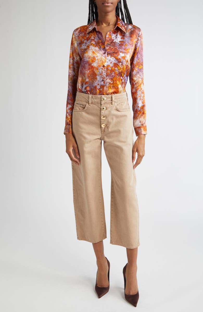 L'AGENCE Tyler Leaf Print Silk Button-Up Shirt, Alternate, color, Mauve Multi Autumn Leaves