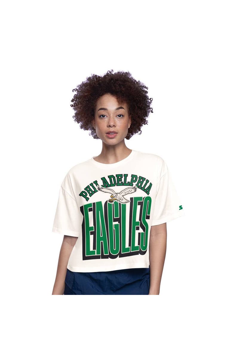 STARTER White Philadelphia Eagles Throwback Play the Ball Boxy Cropped T-Shirt, Alternate, color, 