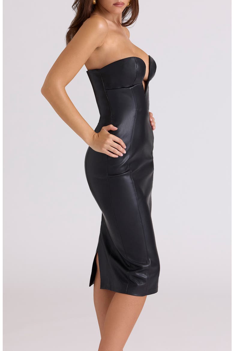 Shia Black Faux Leather Strapless Body-Con Dress, Alternate, color, BLACK