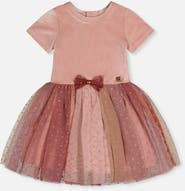 Deux par Deux Bi-Material Bow Belt Star Mesh Dress