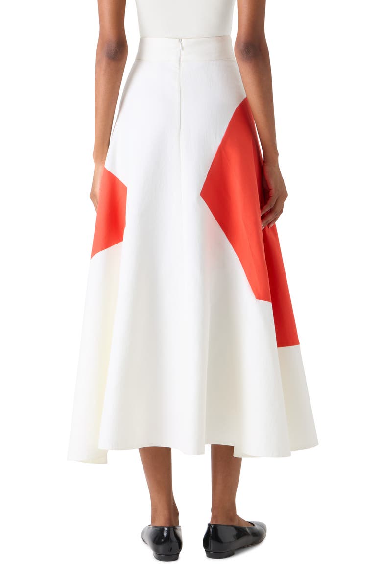 Akris Polygon Patch Poplin Midi Skirt, Alternate, color, Ecru Vermillion