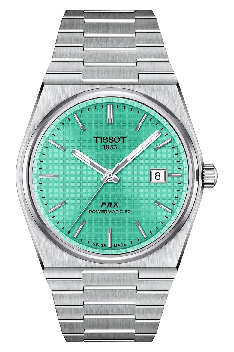PRX Auto Powermatic 80 Bracelet Watch, 40mm, Main, color, SILVER/ LIGHT GREEN