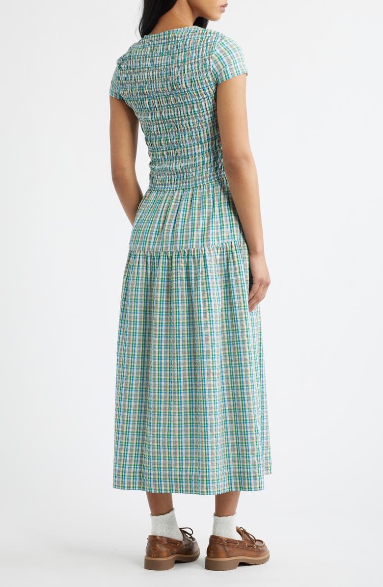 Damson Madder Ebba Plaid Cutout Detail Organic Cotton Dress, Alternate, color, Teal Multi