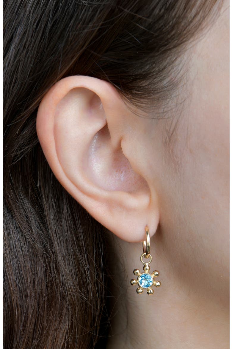 Dew Drop Marine Charm Single Hoop Earring, Alternate, color, 14K YELLOW GOLD/ BLUE TOPAZ