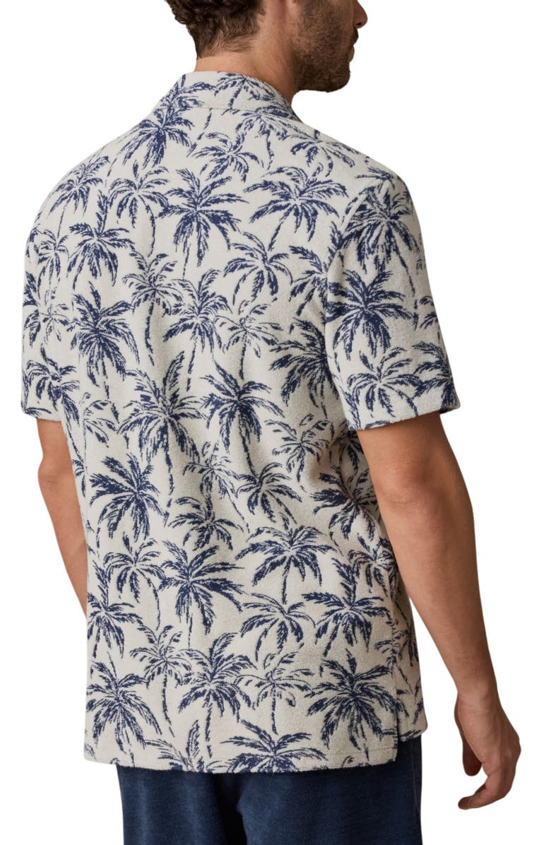 Faherty Cabana Floral Short Sleeve Terry Cloth Button-Up Shirt, Alternate, color, Ivory Tropic Trees