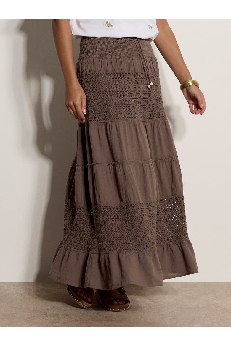 Crochet Detail Tiered Skirt, Alternate, color, Stone