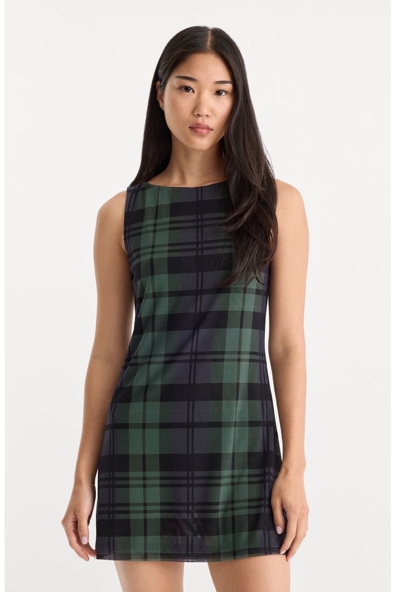 Mesh Plaid Minidress, Alternate, color, NAVY AND GREEN PLAID