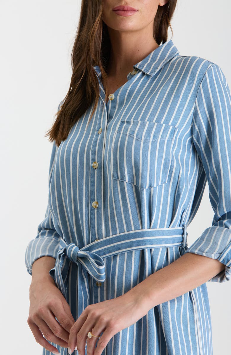 AUGUST SKY Stripe Long Sleeve Chambray Shirtdress, Alternate, color, Chambray Multi