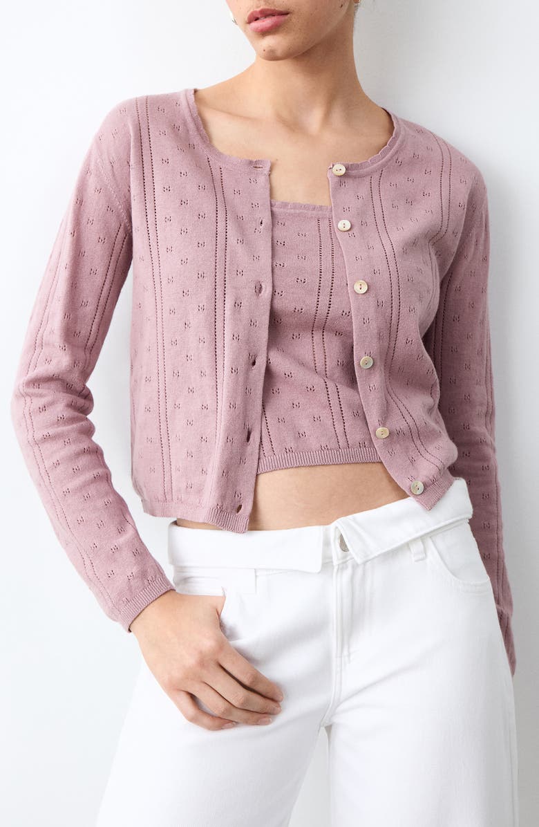 MANGO TEEN Pointelle Cardigan, Main, color, Pink