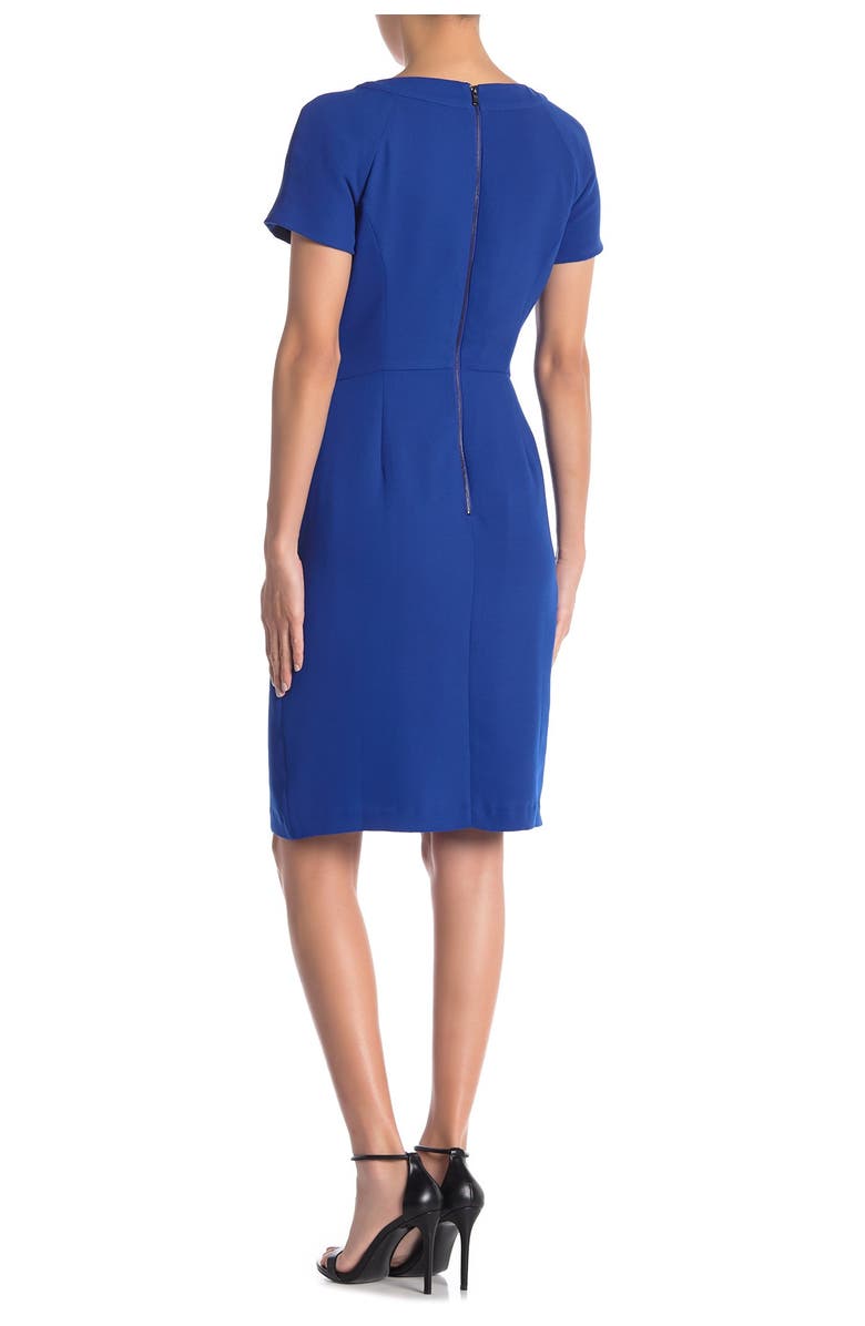 FOCUS BY SHANI Keyhole Short Sleeve Crepe Sheath Dress, Main, color,