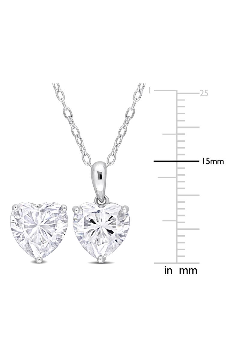 DELMAR Heart Cut Lab Created White Moissanite Solitaire Pendant Necklace & Stud Earrings Set, Alternate, color, White