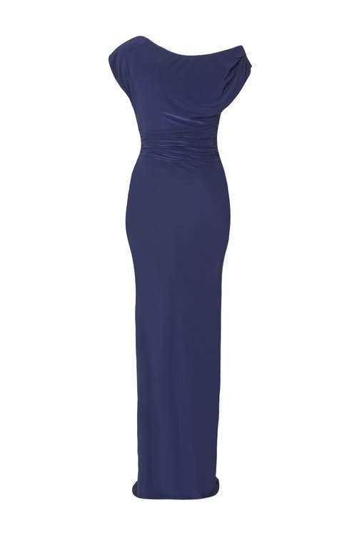 Quiz Soft Touch Off Shoulder Ruched Maxi Dress In Blue