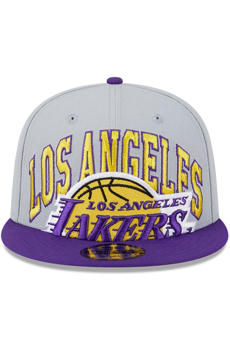 New Era Men's New Era Gray/Purple Los Angeles Lakers Tip-Off Two-Tone 9FIFTY Snapback Hat, Alternate, color, Gray