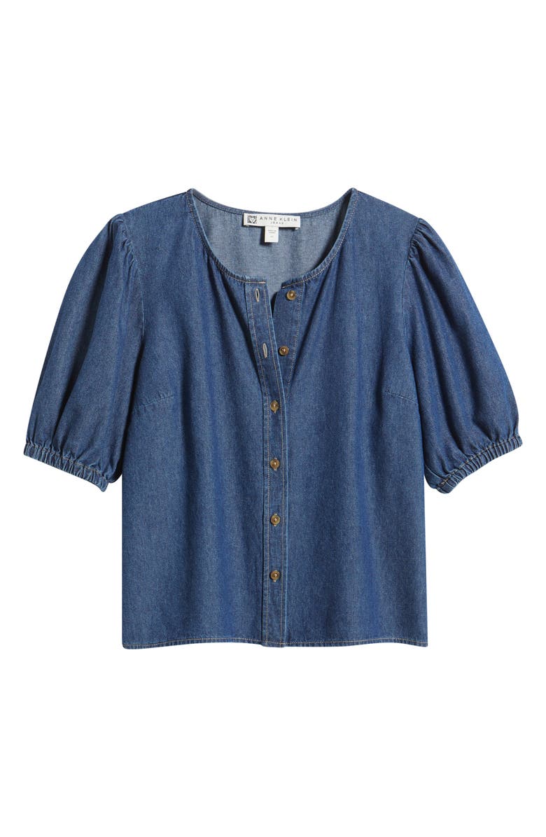 Anne Klein Puff Sleeve Denim Button-Up Shirt, Alternate, color, 