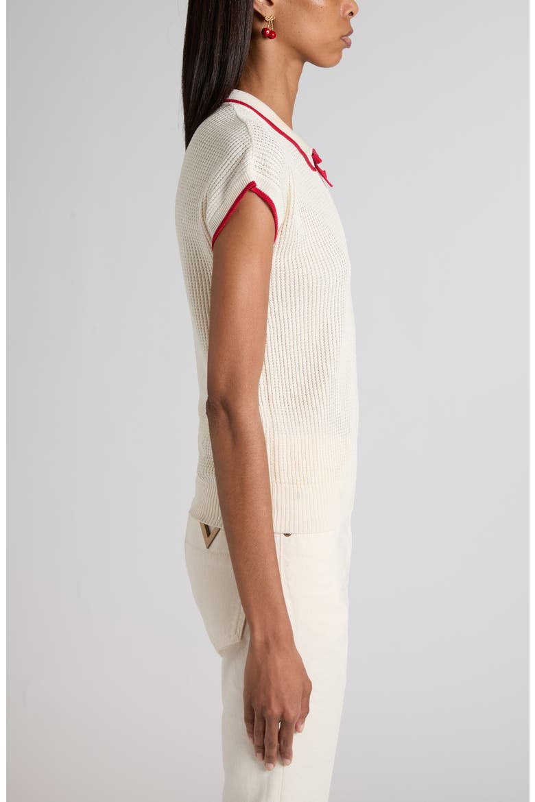 Chez Valentino Polo Sweater, Alternate, color, WHITE/ PINK